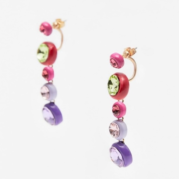 Zara Fuchsia, Pink, Purple, Green Drop Earrings With Multicolored Gems | NWT - Picture 3 of 8